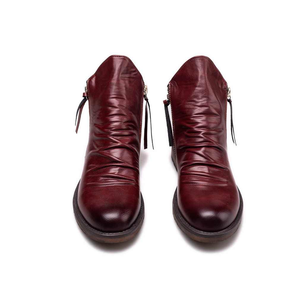 Vintage Fashion Style Men - Sepatu Bot Motor Kulit Asli Pria