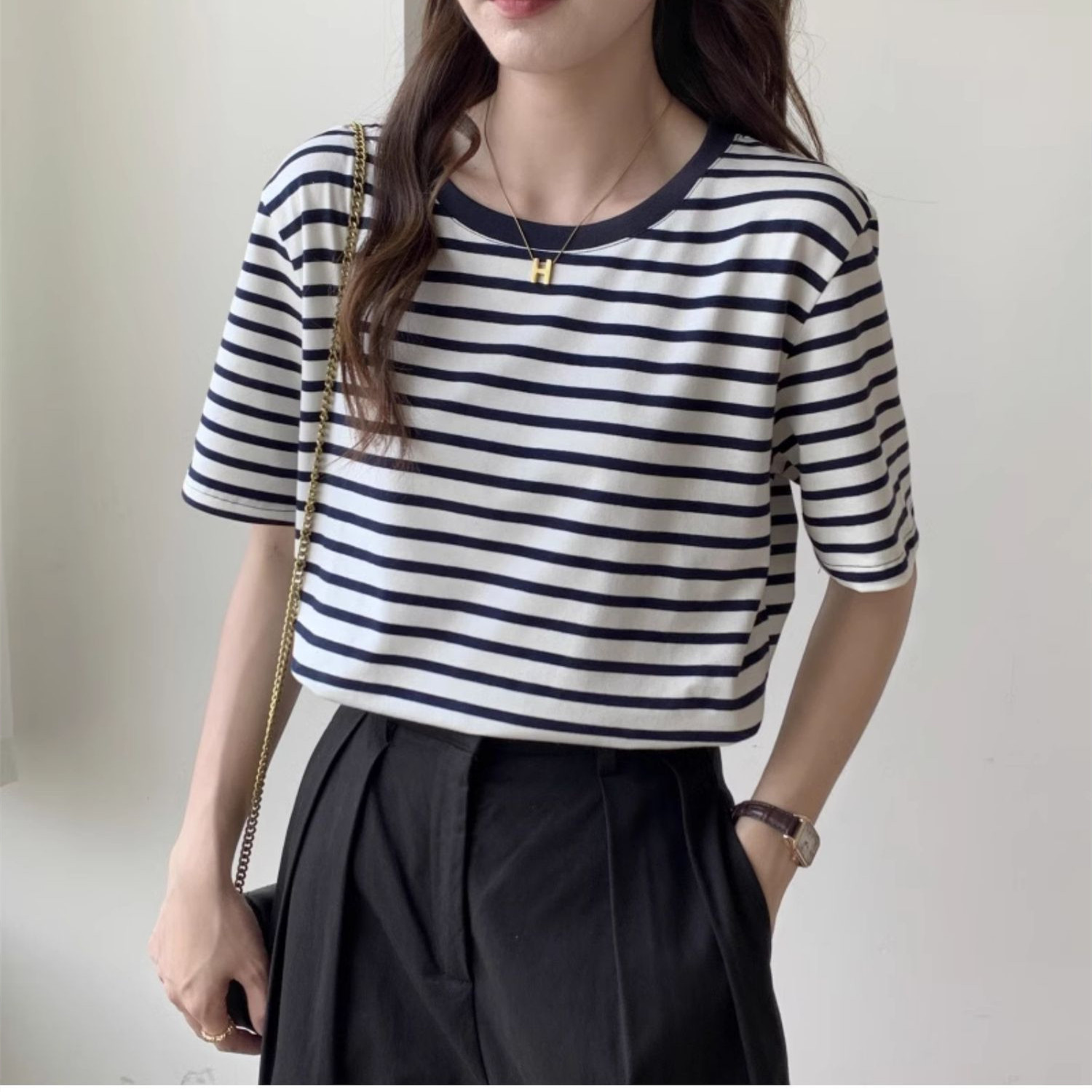 Retro Vintage Korean Fashion - Kaos Vintage Bergaris Wanita Retro Y2K
