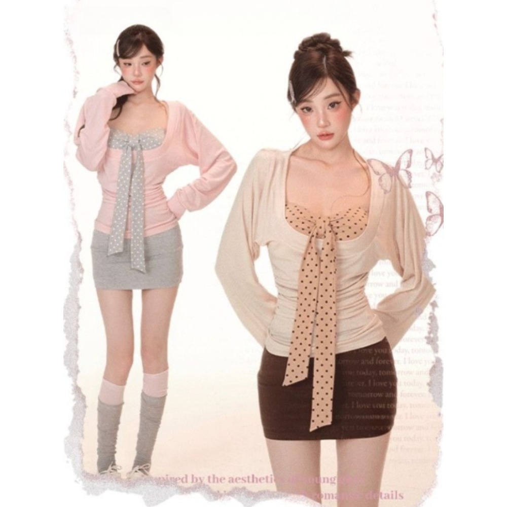 Retro Vintage Korean Fashion - Setelan Blus Vintage Musim Semi 2026