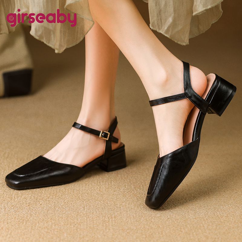Vintage Fashion Heels - Girseaby 2025 Sandal Wanita Ujung Persegi