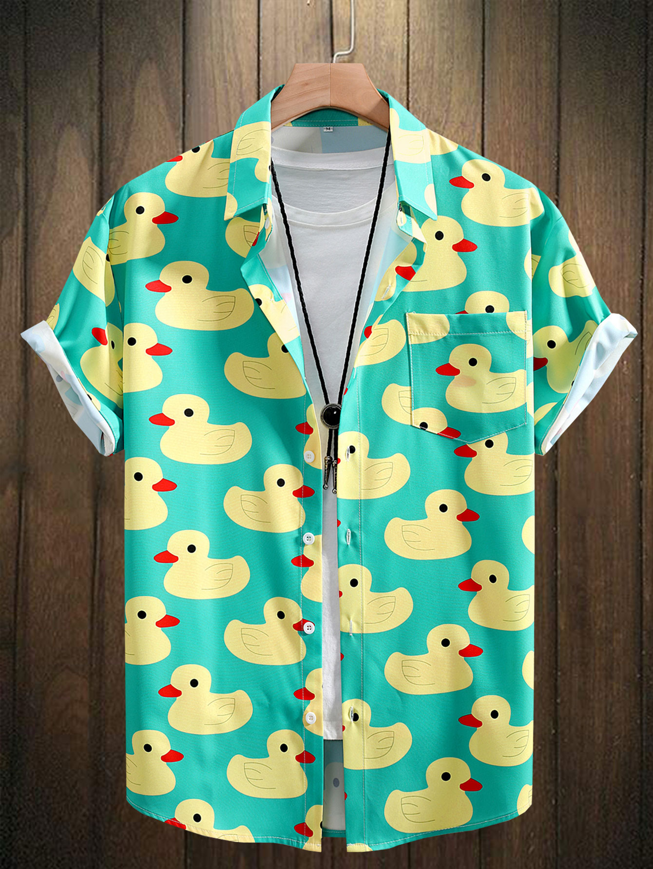 Bowling Shirt Camp - Kemeja Pria, Motif Bebek Karet, Kemeja