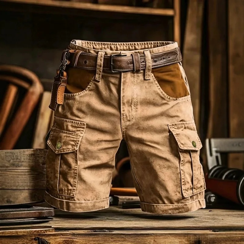 Vintage Fashion Style Men - Celana Pendek Cargo Katun Kasual Outdoor