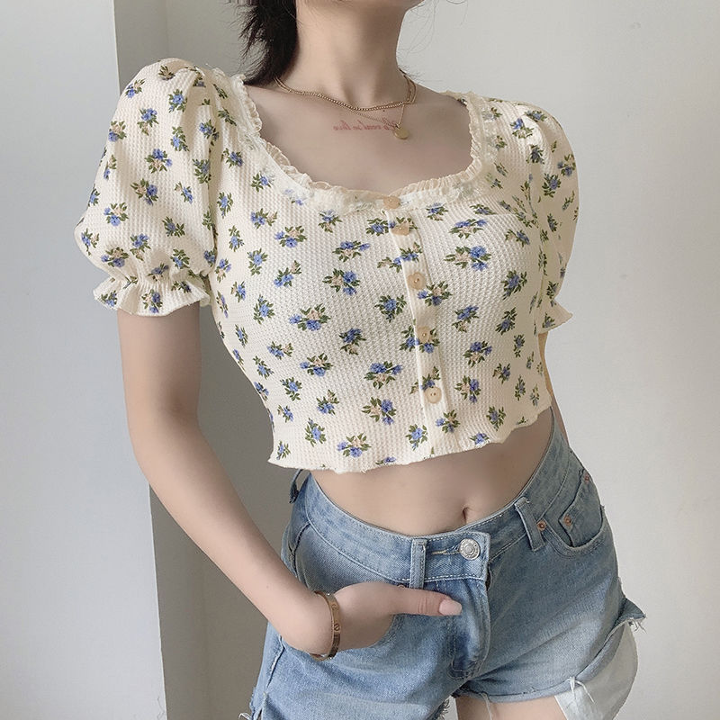 Retro Vintage Korean Fashion - Y2K K-fashion Kaus Bunga Jepang Pakaian