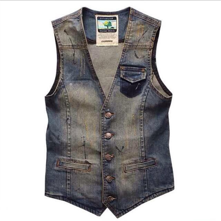 Retro Vintage Korean Fashion - Jaket Jeans Tanpa Lengan Kerah V