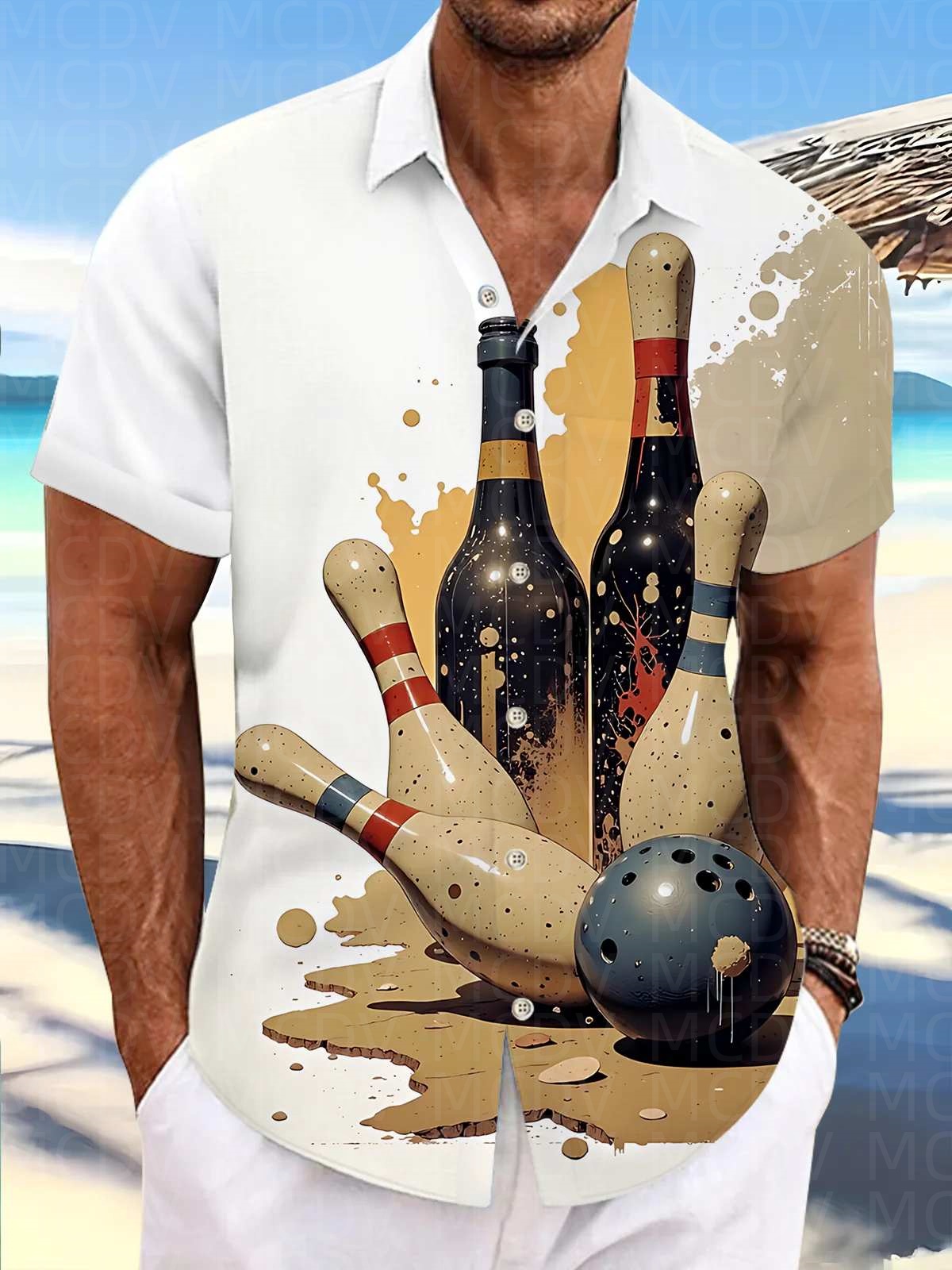 Bowling Shirt Camp - Kemeja Hawaii Pria Motif Bowling, Bahan