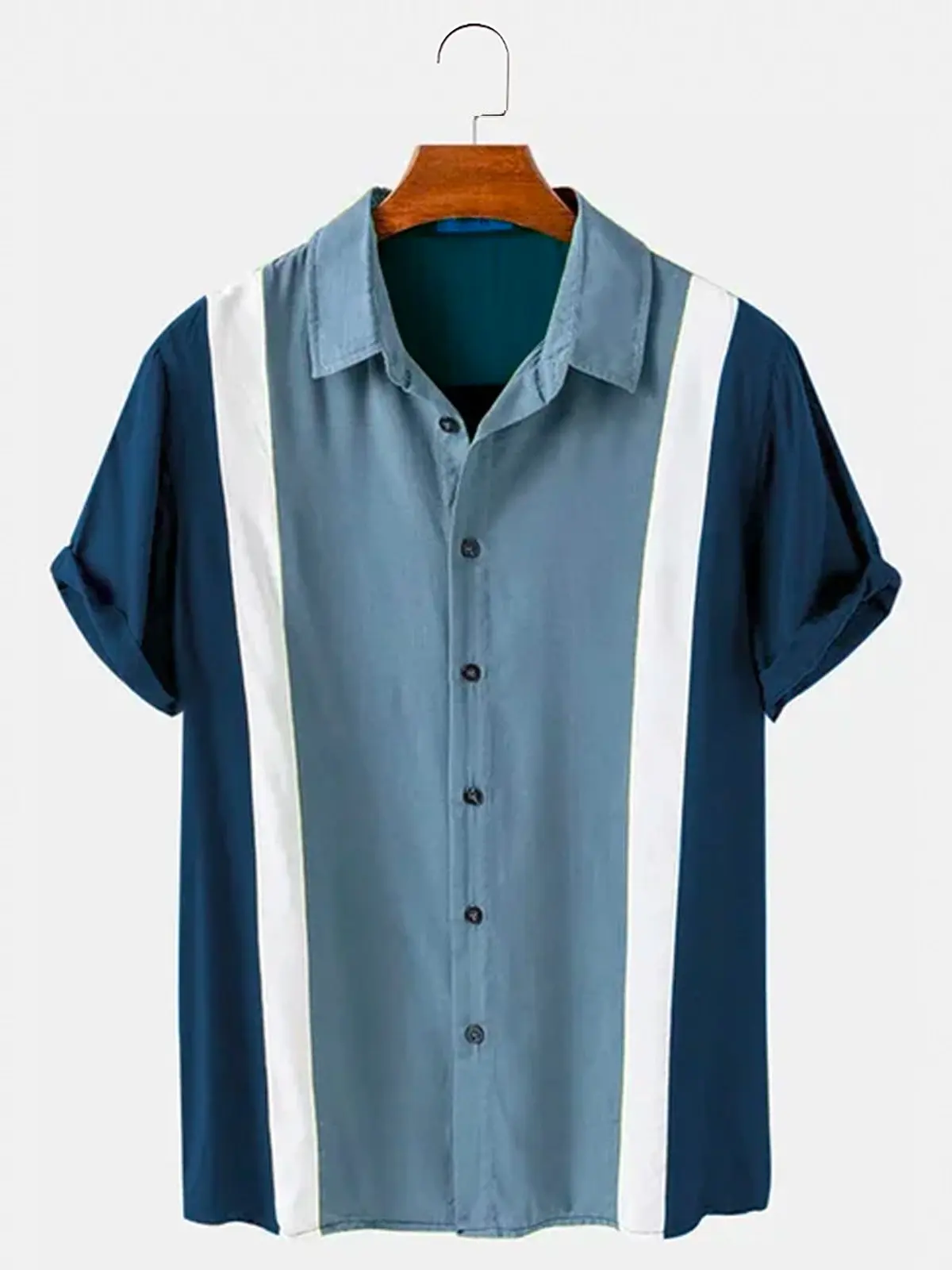 Kemeja klasik dua warna pria,  - Bowling Shirt Camp ulasan dan harga