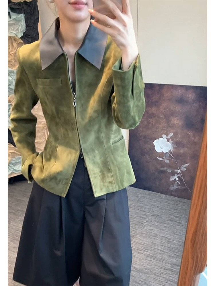 Jaket Suede Hijau Gaya Retro W - Retro Vintage Korean Fashion ulasan dan harga