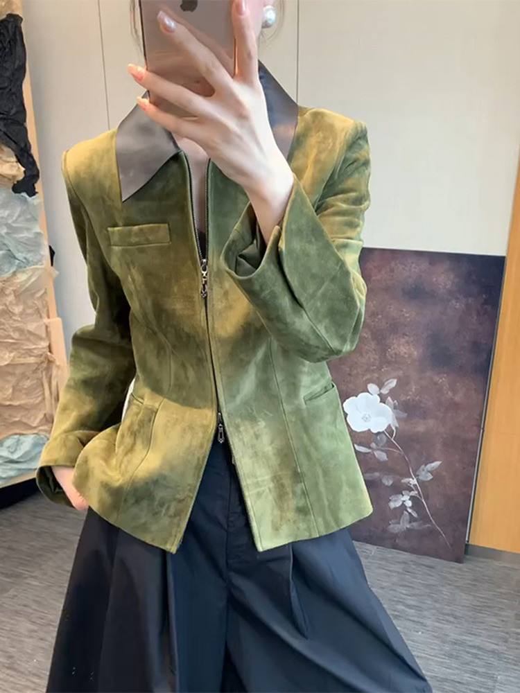 Jaket Suede Hijau Gaya Retro W - Retro Vintage Korean Fashion ulasan dan harga