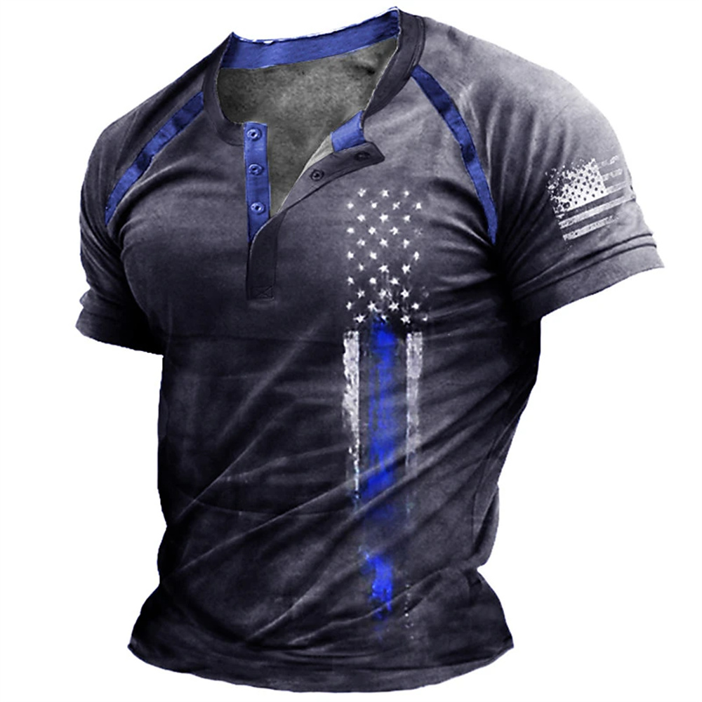 Kaos Henry Pria Motif Bendera  - Vintage Fashion Style ulasan dan harga