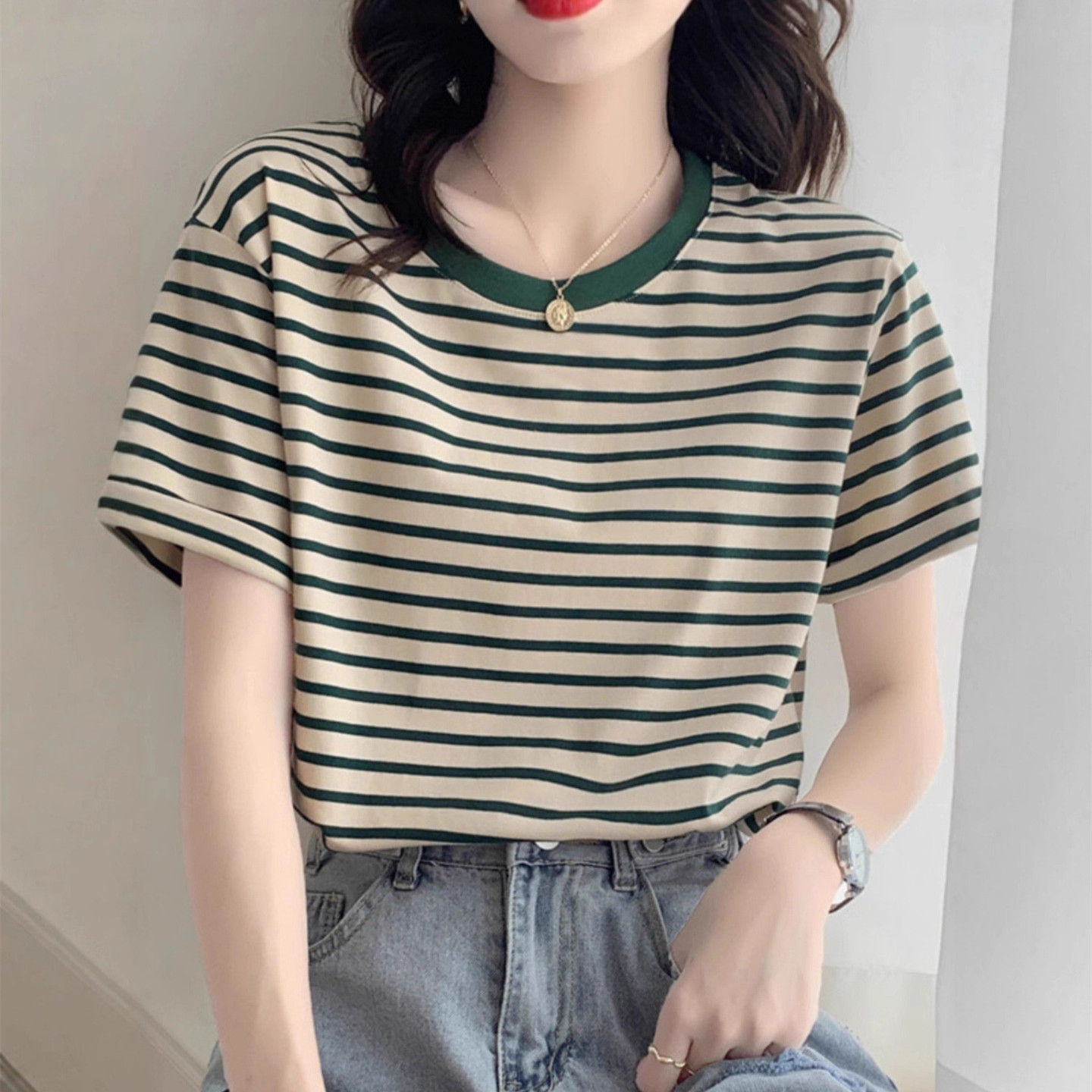 Kaos Vintage Bergaris Wanita R - Retro Vintage Korean Fashion ulasan dan harga