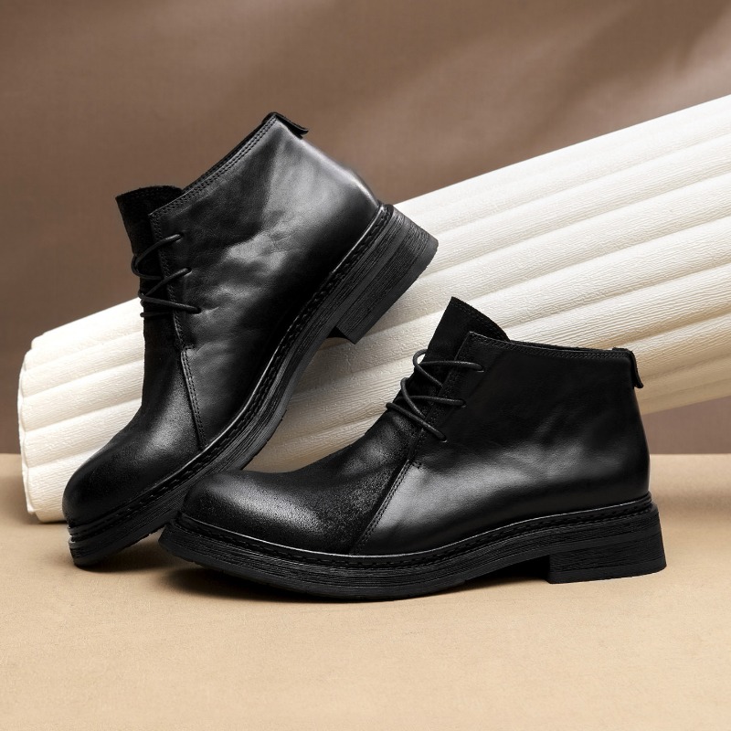 Sepatu Bot Kulit Asli Pria Vin - Vintage Fashion Style Men ulasan dan harga
