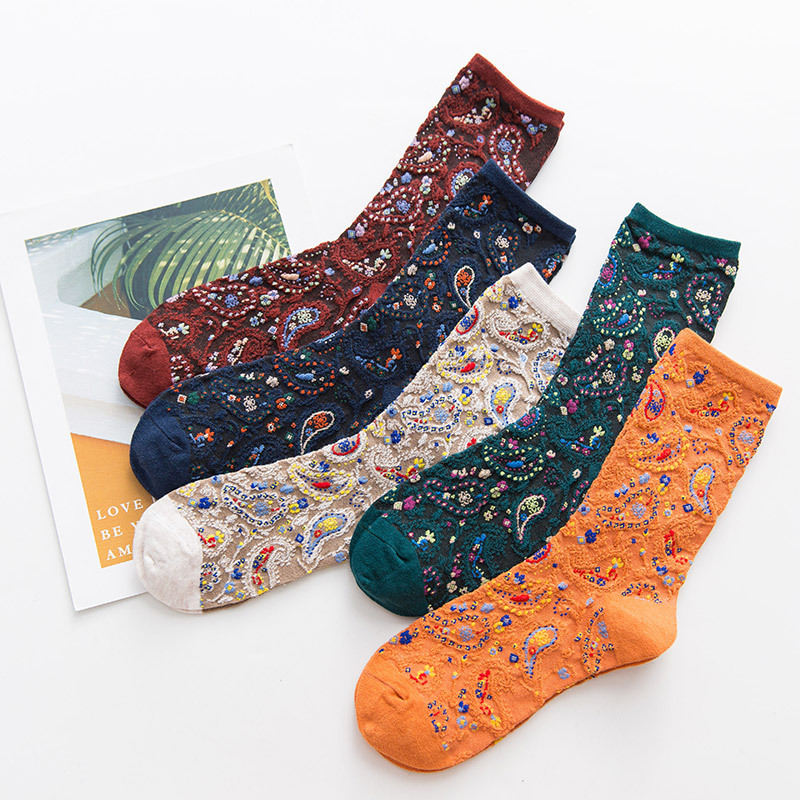 Kaus Kaki Panjang Katun Gambar - Retro Vintage Korean Fashion ulasan dan harga
