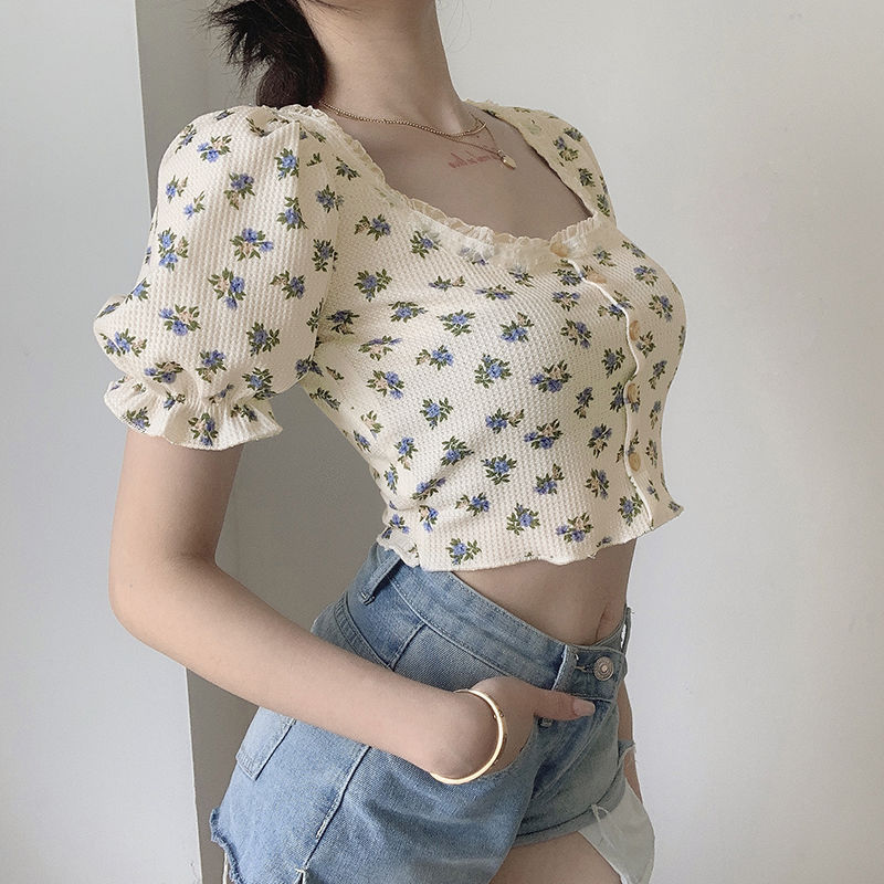 Y2K K-fashion Kaus Bunga Jepan - Retro Vintage Korean Fashion ulasan dan harga