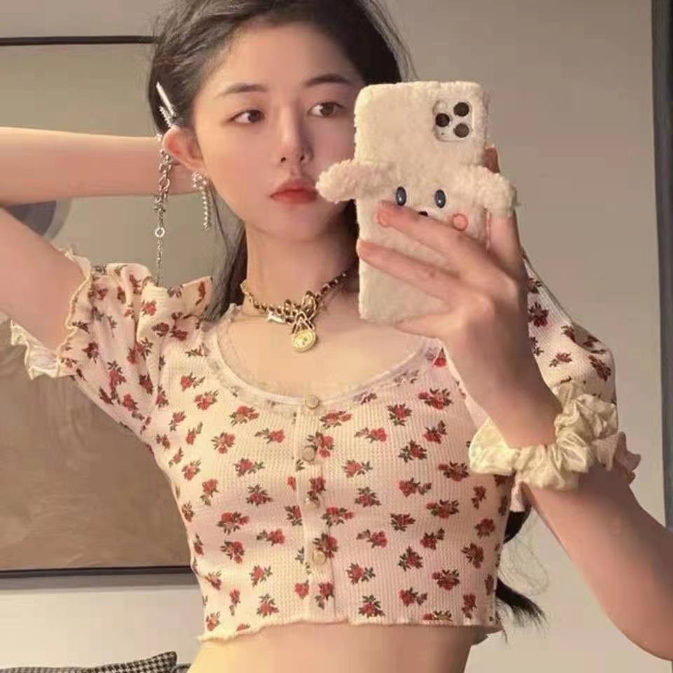 Y2K K-fashion Kaus Bunga Jepan - Retro Vintage Korean Fashion ulasan dan harga