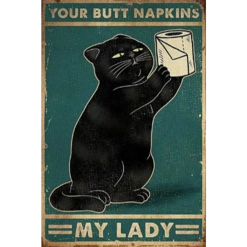 Plakat Logam Kucing Lucu Hitam - Vintage Fashion Plates ulasan dan harga